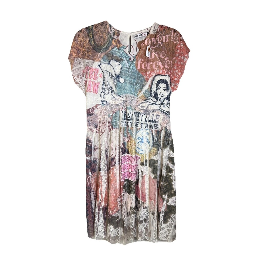 ORIGAMI LACE lined BOHEMIAN WESTERN Dress FLOWER Shabby chic Size Small